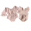 Long Sleeves Baby Clothes Newborn Jumpsuits Plain Dust Pink Linen Baby Romper in Bulk Sale