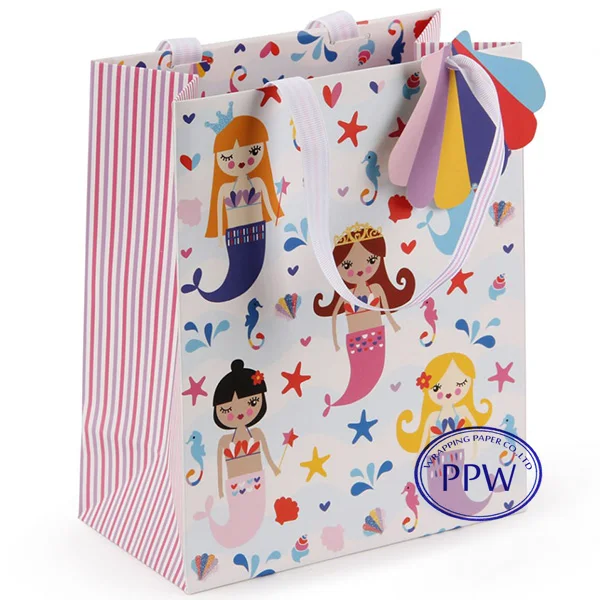print design gift paper bags with ribbon handle