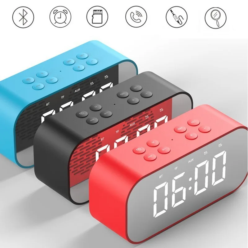 Portable Mirror LED display time wireless Handsfree call vibrant usb alarm clock speakers - ANKUX.COM