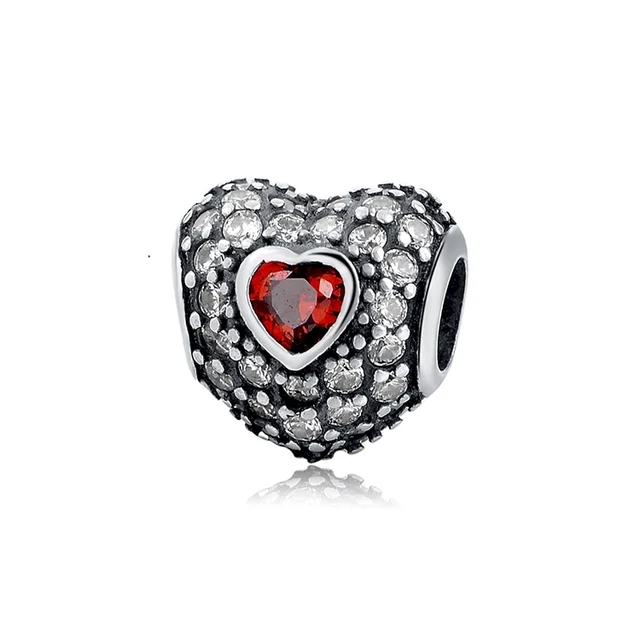 wholesale classic 925 sterling silver cz pave heart charm beads