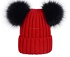 Fashion China Factory Wholesale Hand Knitted Beanie Hats Fur winter hats with ball on top