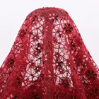 Latest Dress Design Dubai Lace Floral Sequin Fabric With And Red Beads
