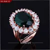 Prong Setting Rose Gold Women Brass Ring With Green Stone Emerald
