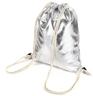 Fashionable Metallic Silver PU Leather Gym Drawstring Bag