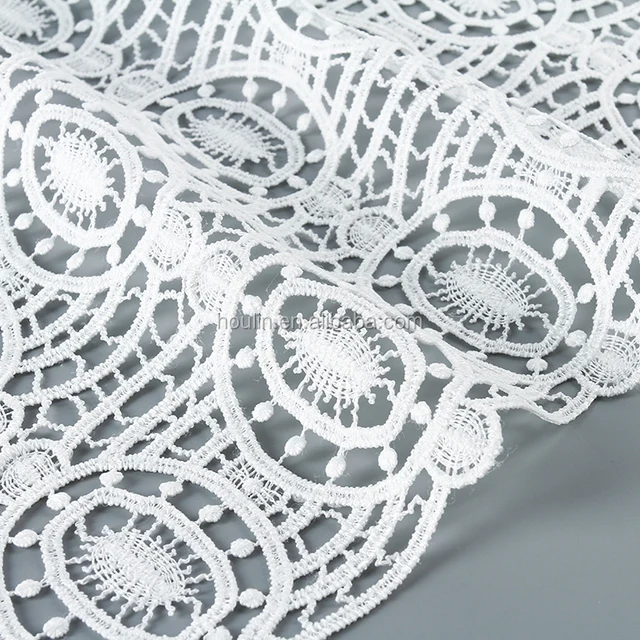 good price top quality clearance lace embroidered fabric with holes for curtain