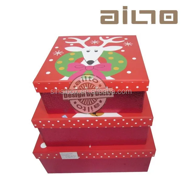cheap red christmas gift packaging printing small boxes set