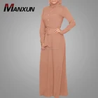 2018 Muslim maxi dress buttondown long belt abayas wholesale islamic clothing
