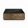 Luxurious commercial office black marble square copper brass center coffee tea table