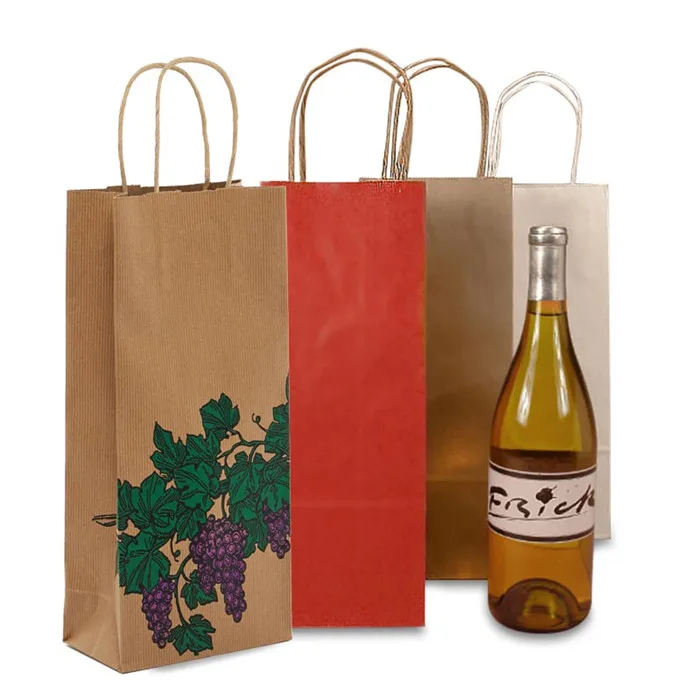 red custom wholesale bulk kraft wine bottle paper gift bag