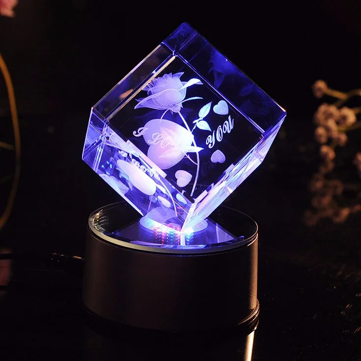 rose flower laser engraved crystal cube wedding favors