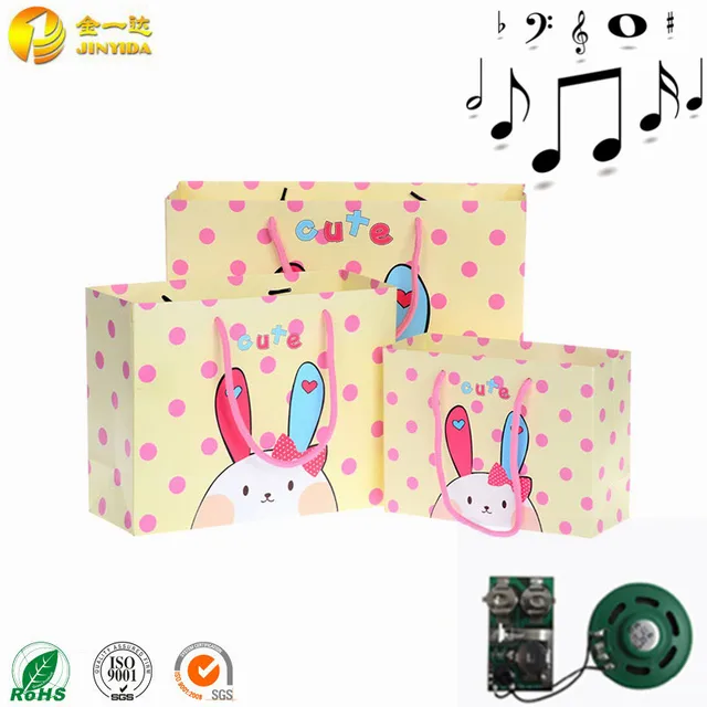 musical cartoon paper gift bags and boxes with custom sound chip