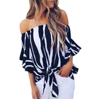 2019 New Women Casual Black Off The Shoulder Vertical Stripes Blouse Sexy Women Top
