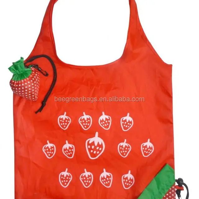 fruit strawberry design foldable draw string backpack bag