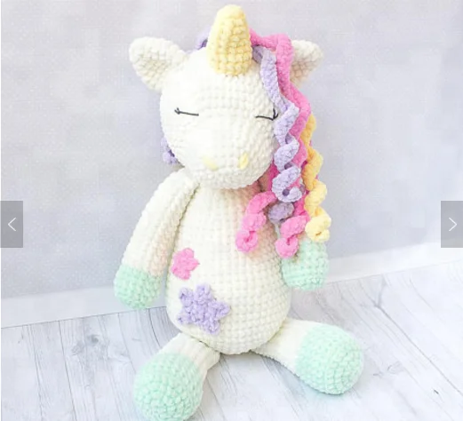 Grande de la felpa unicornio Crochet patrón | juguete abrazo