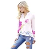 Wholesale Lady V Neck Loose Pink Basic Blouse Long Sleeves Floral Top Women