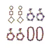 geometric hoop square oval round circle colorful rhinestone crystal diamond stud earrings american diamond earrings