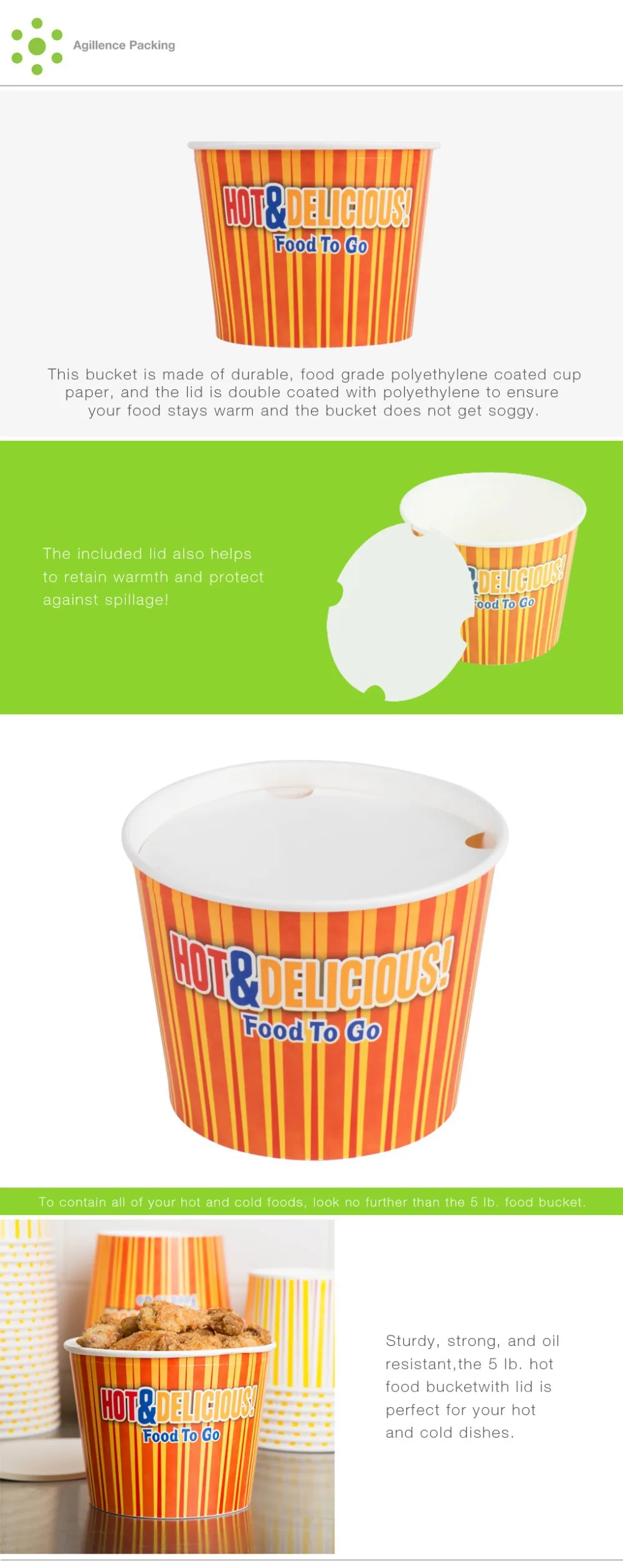 2015 Disposable Fried Chicken Bucket Hot Food Bucket Wholesale Fried