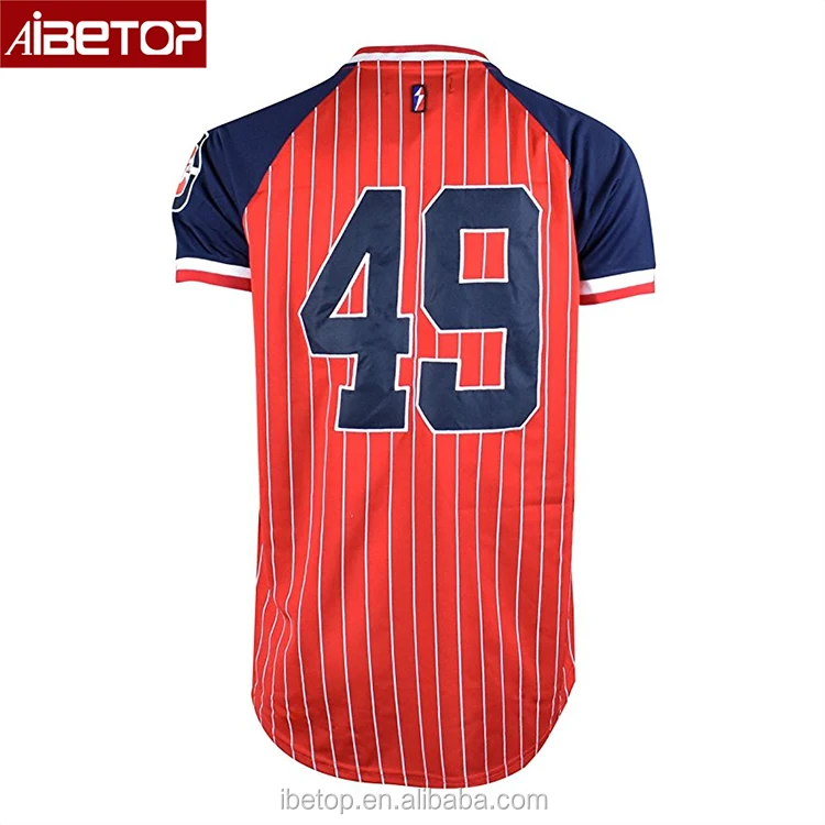 red pinstripe baseball jersey