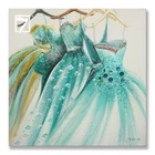 Pretty Dress Picture Painting Princess Green Gowns Stretched Oil Painting for Girls Room