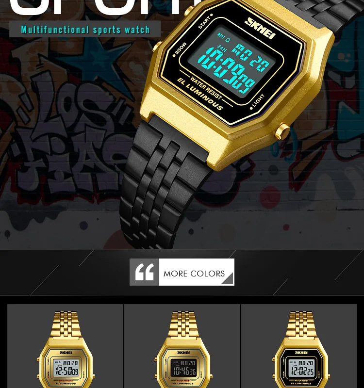 Skmei 1345 gold black men's digital wristwatches waterproof men's watch fashion