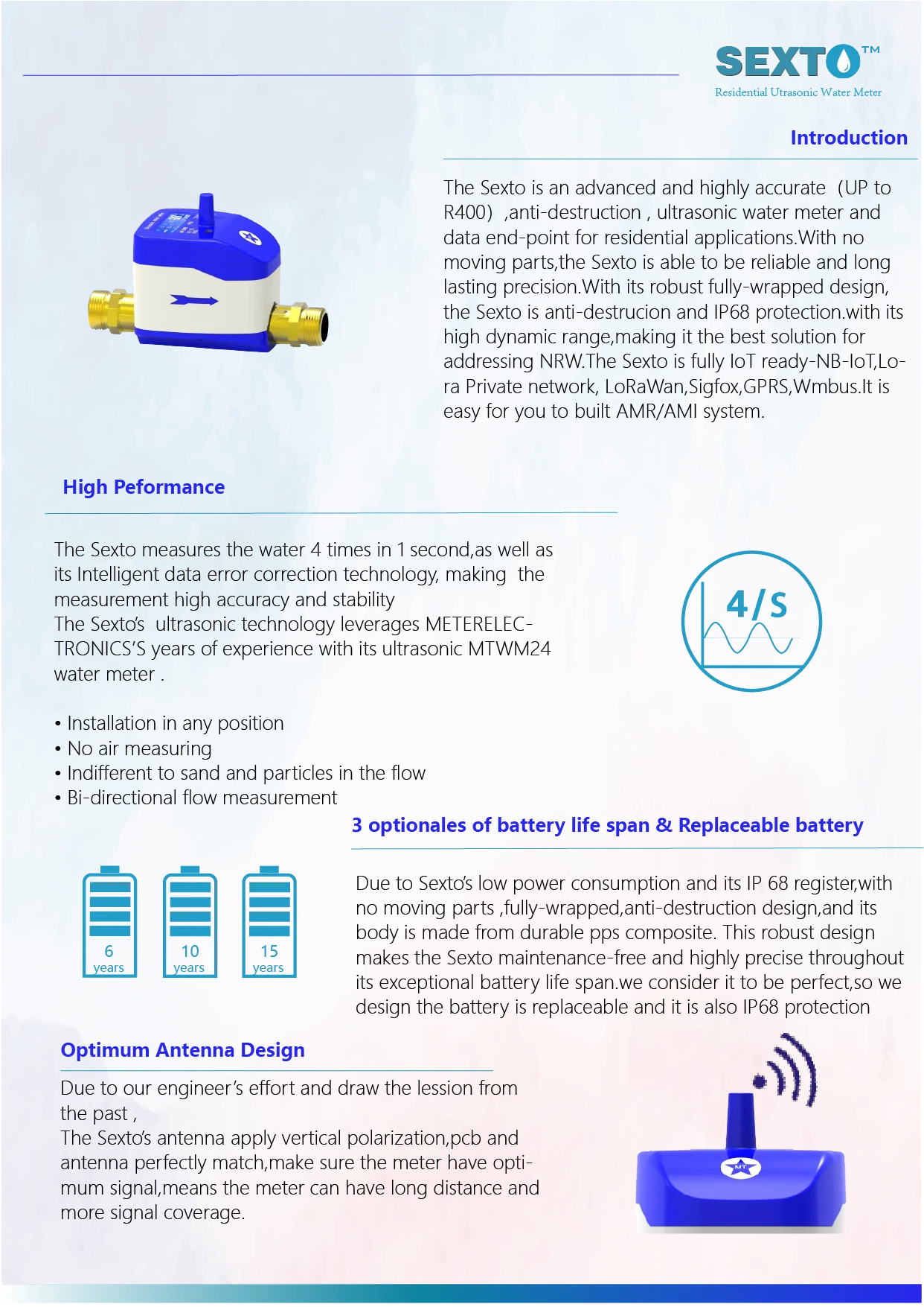 SEXTO Wireless Lora water meter with high accuracy flow r400 - ANKUX.COM