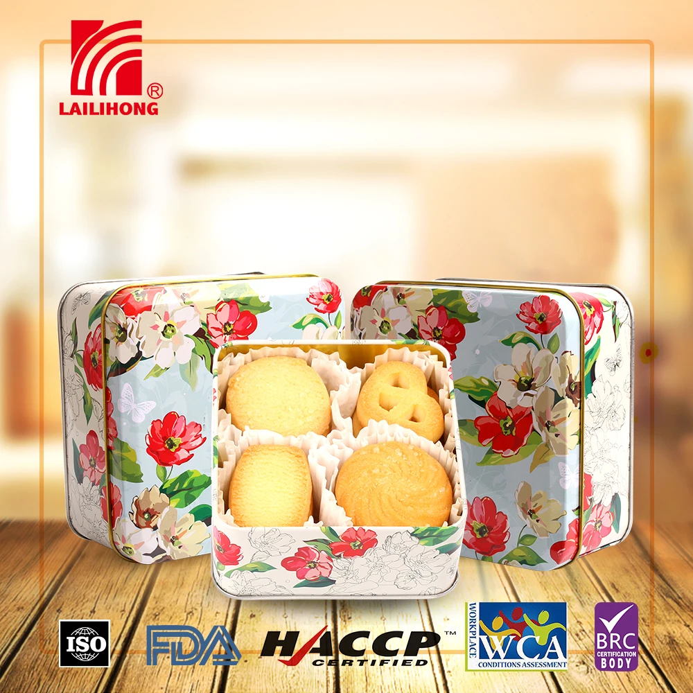 Butter Cookies Embalagem Caixa De Biscoitos de Lata de Metal Quadrado