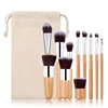 11pcs Natural Bamboo Handle Makeup Brushes Set High Quality Foundation Blending Cosmetic Make Up Tool Set With Cotton Bag