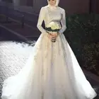 Best Selling DuBai Country hand Embroidery Designs Long Sleeve Muslim Wedding Dress