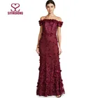 Elegant women party red off shoulder floral lace backless long women evening dresses