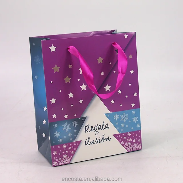 tree of cut stars paper shopping gift bag with ribbon handle for