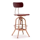 Cheap Used Furniture Vintage Industrial Metal Wooden High Swivel Bar Stool Chair