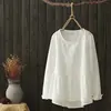 Good quality solid color o neck long sleeve korean style 100% cotton embroidered lady tunic top blouse