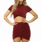 Two piece set sexy red party wear honeymoon night dress for women