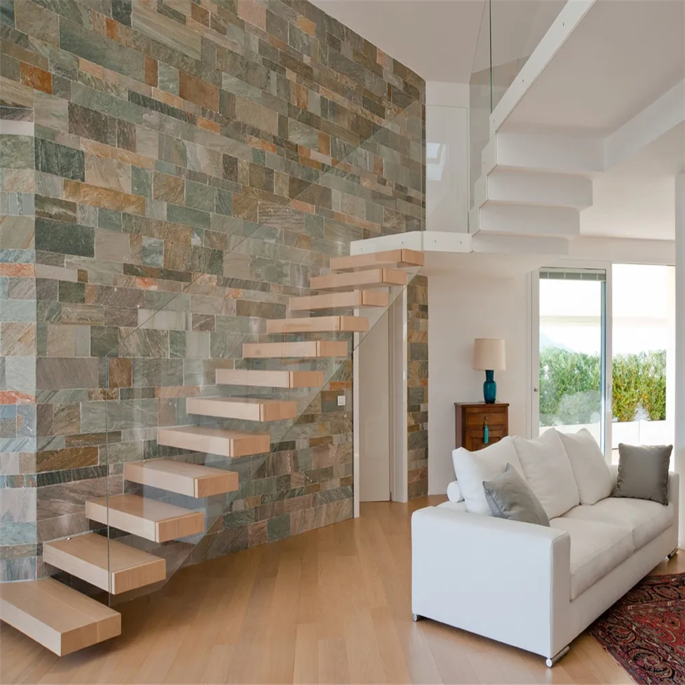 House Red Oak Tread Stairs - Floating Cantilevered Design