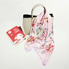 Square silk feeling beautiful scarf of flower printing