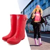 Fashionable women ladies rain knee high boots waterproof rain shoes anti slip red rubber rain boots