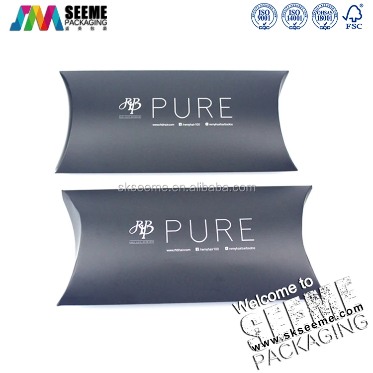 china custom black pillow box for hair extension packaging
