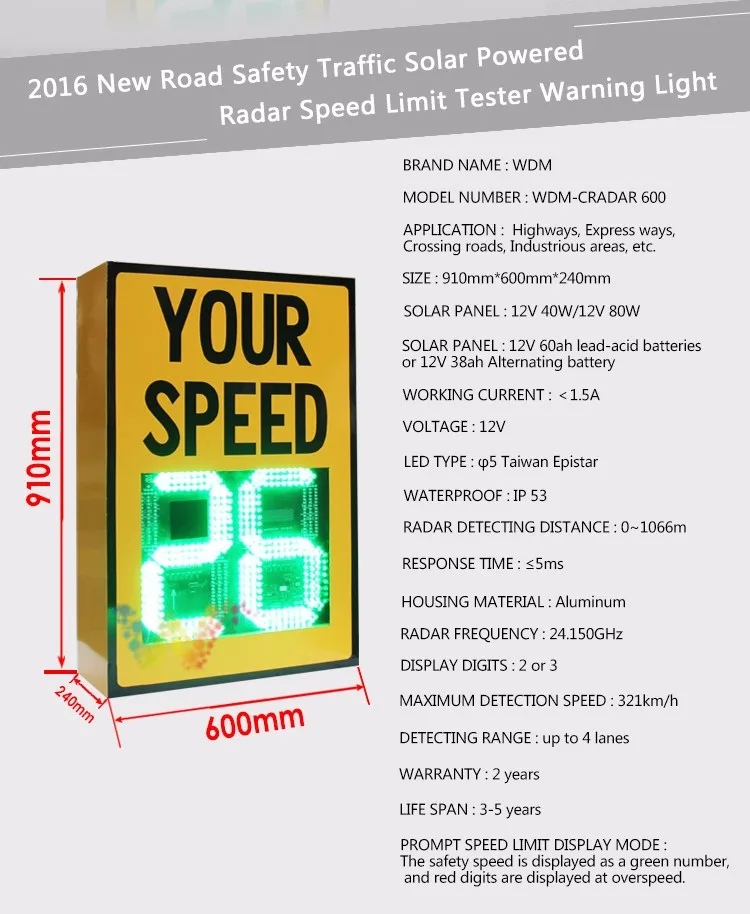 High quality solar traffic sign board light radar speed sign