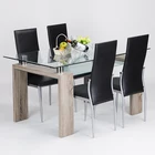 Cheap modern dining room tempered glass table top design dining set with 4 chairs