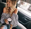 ZH2695G 2018 Spring Summer Fashion Women Off Shoulder Ruffles Shirt New Lapel Striped Blouse Casual Tops