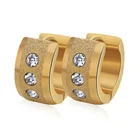 Stainless Steel Small Circle Earrings Paved Shiny CZ Punk Rock Hoop Earrings for Women or Men Couple Silver Earring Jewelry