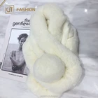 Top product jtfur warm genuine rex rabbit scarf fur pompom fluffy soft girls fashionable shawl pure color ladies scarves