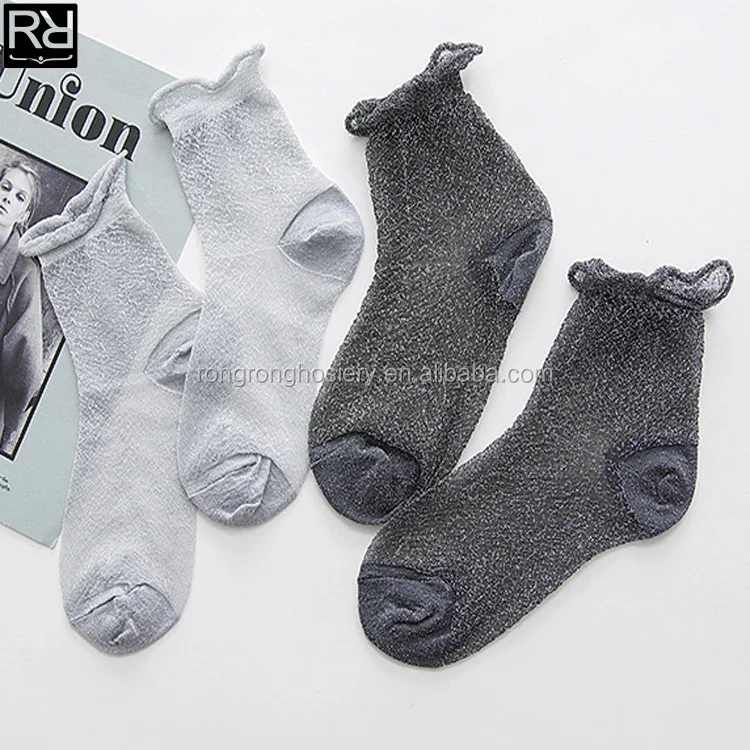 Soft Cute Breathable Women Ladies Lace Glitter Ankle Dress Socks