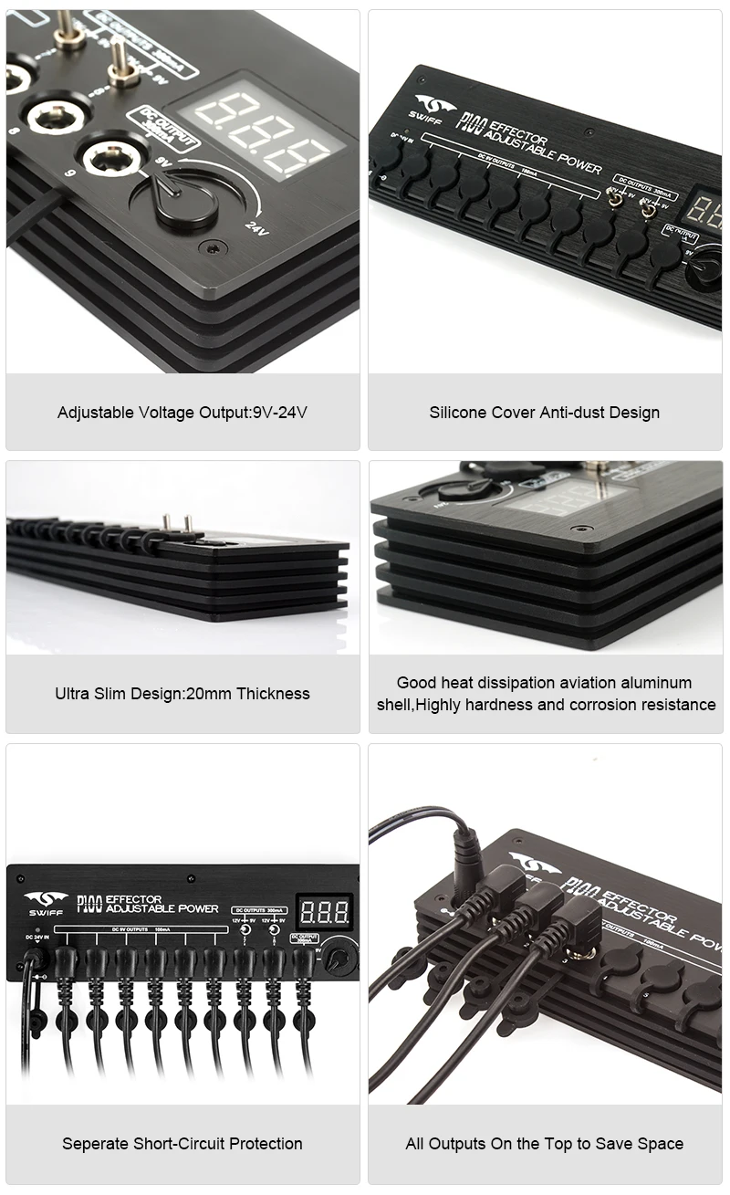 Small Isolated Custom Adjustable Voltage 9v,12v,24v Guitar Effects Pedal Board Power Supply