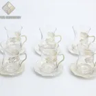 Turkish Tea Turkish Tea Set Tulip Design Turkish Style Metal Gold Silver Plated Tea Cups Set With Saucer