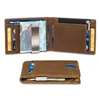 RFID Blocking Crazy Horse Genuine Leather Credit Card holder Mens Money Clip Wallet