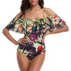 Ruffled Flutter Sleeve Fashion Woman Swimsuit, Sexy One Piece Swimsuit Women