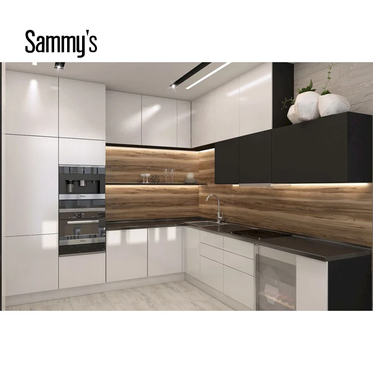 Modern Wooden Kitchen Cabinet Black White Kitchen Pantry