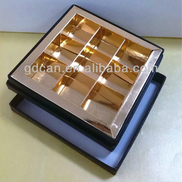 luxury paper chocolate box with golden tray,chocolate packaging