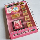Square mini wooden rubber stamp set for kids gifts with ink pad wooden stamp toy